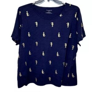 Talbots Navy Blue Seahorse Printed Women's Top